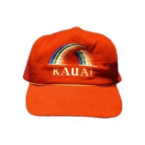 Vtg Hawaii Rainbow Corduroy Hat Rope Mesh Snapback Trucker Cap Hawaiian Headwear